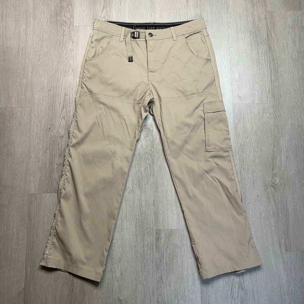 Prana Mens Zion Cargo Hiking Pants Khaki Tan Size 32x27 Stretch Outdoor Climbing